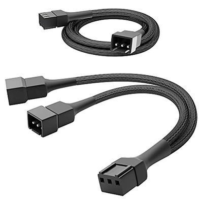 KabelDirekt – 3-pin ventilator verlengkabel 90 cm + 3-pin ventilator op 2 x 3-pin Y-kabel 15 cm