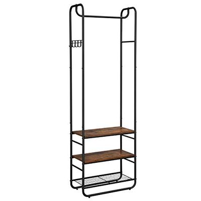 VASAGLE Klädställ, garderob, klädställ, med skohylla, skohylla, hall, sovrum, 58 x 28 x 181 cm, industriell design, vintagebrun-svart HSR81BX
