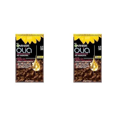 Garnier Olia Permanent Hair Dye, Up to 100% Grey Hair Coverage, No Ammonia, 60% Oils, 6.3 Golden Light Brown (Pack of 2)