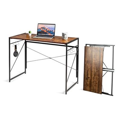 COSTWAY Schreibtisch Bureau, Bois d'ingénierie Métal, Marron Rustique, 100 x 50 x 75 cm (L x B x H)