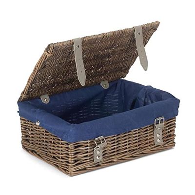 Red Hamper EH168N Blue Antique Wash Blue Lining 35cm Empty Wicker Hamper Basket