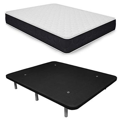 Duermete - Materasso viscoelastico Pocket Visco (lato invernale/estivo) + base imbottita 3D rinforzata, 5 barre di rinforzo con 6 piedi, colore: nero, 105 x 200 cm