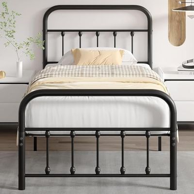 VECELO Metalen bed, 90 x 200 cm, bedframe met lattenbodem en hoog hoofdeinde, modern logeerbed, tienerbed, eenvoudige montage voor slaapkamer, logeerkamer, zwart