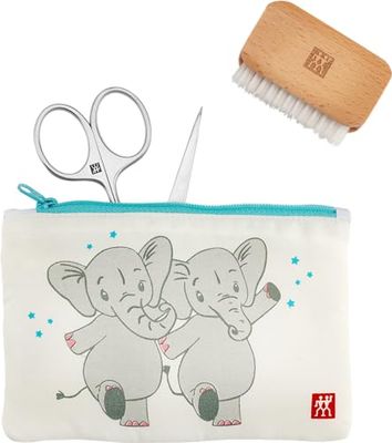 ZWILLING Juego de tijeras para uñas de bebés y niños (para el cuidado seguro de las uñas, juego de 3 piezas con lima y cepillo de uñas, set de regalo), premium, blanco