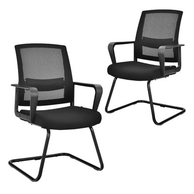 FANTASK Set van 2 bureaustoelen met armleuning, draaibare vergaderstoelen, bureaustoel, computerstoelen, tot 136 kg belastbaar