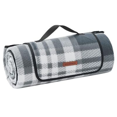 SONGMICS Picknickfilt, 200 x 200 cm, stor matta, för camping, park, trädgård, utomhus, strand, vattenavvisande, vikbar, grå och vit GCM61GW