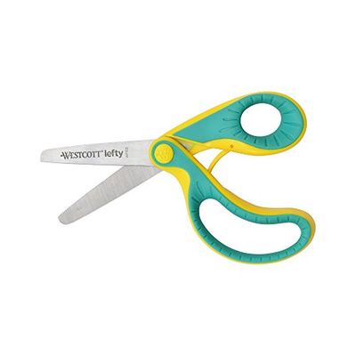 Westcott E-22003 00 Ergo JR. Lefty Ciseaux ergonomiques pour enfant gaucher, lame en acier de 5,3 cm, poignée Softgrip, vert/jaune, 13,3 cm