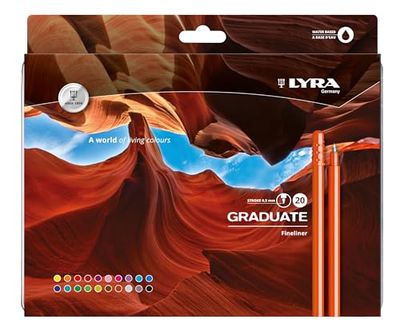 LYRA Graduate Synthetic Fine Tip Fineliner, 20 Pieces in Assorted Colours, Ideal for Students and Schools