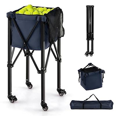 FANTASK Opvouwbare tennisbalwagen voor 150 tennisballen, aluminium, lichte tennisbalmand met wielen, zijzak en draagtas, 3 kg, licht design