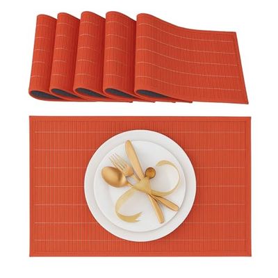 Relaxdays Toalhas de mesa para a mesa de sala de jantar, bambu, 30 x 45 cm, conjunto de 6 peças, lavável, vermelho