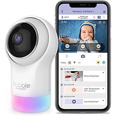 Hubble Pal Glow - Camera Wi-Fi Connectée HD1080p Inclinable à Distance Avec Zoom Numérique, Communication Bi-directionnelle Pour Une Surveillance Bébé ou d'un Animal de Compagnie, Blanc