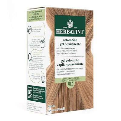 Herbatint Coloración para Cabello en Gel 8D Rubio Claro Dorado - 170 ml | Sin Amoníaco, Cobertura Óptima de Canas | con 8 Extractos Orgánicos, Ideal para Pieles Sensibles
