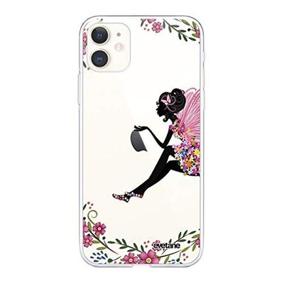 Evetane Beschermhoes voor iPhone 11 360, volledige beschermhoes, voor- en achterkant, robuust, transparant, motief fee bloem