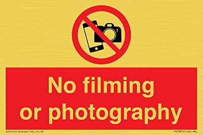Cartello con scritta "No filming or photography" – 150 x 100 mm – A6L