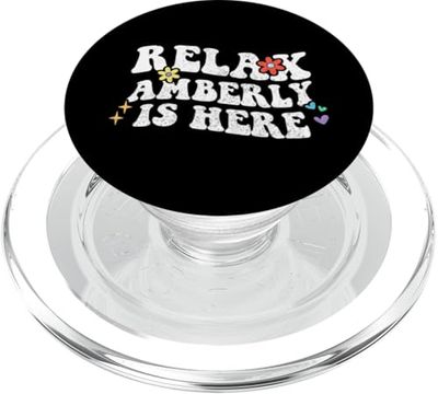 Retro Groovy Relax Amberly Is Here Funny Nombre del Día de la Madre PopSockets PopGrip para MagSafe