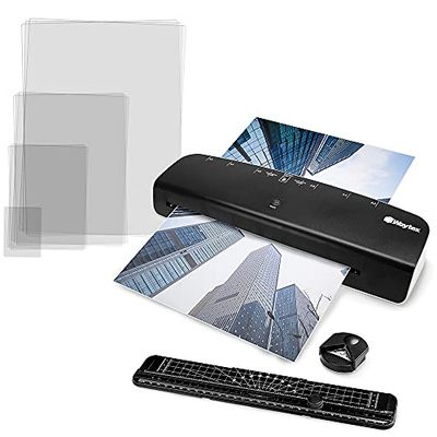 WAYTEX 78209 - Kit plastificatrice A3 A4 Pro, veloce fino a 2 x 125 micron, con taglierina foglio, arrotondatore di angoli e 20 buste per plastificare