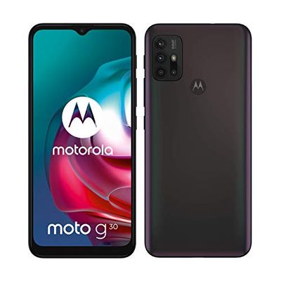 Motorola Moto g30 (Pantalla de 6.5" 90Hz, Qualcomm Snapdragon, sistema de cuatro cámaras de 64MP, batería de 5000 mAH, Dual SIM, 4/128 GB, Android 11), Negro [Versión ES/PT]