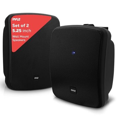Pyle Outdoor Waterproof Wireless Bluetooth Speaker - 5.25 Inch Pair 2-way Weatherproof Wall/Ceiling Mounted Dual Speakers w/Heavy Duty Grill, Universal Mount, Patio, Indoor Use -PDWR54BTB (Black)