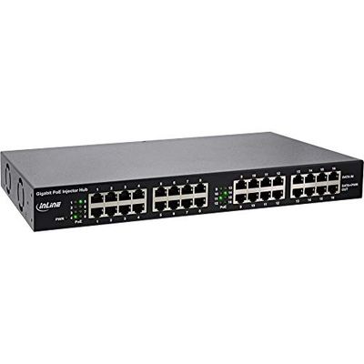 InLine® PoE + Gigabit netwerk injector hub 16 poorten (16x PoE+), 1GBit/s, 19" (hoek inbegrepen), metaal, 2 ventilatoren