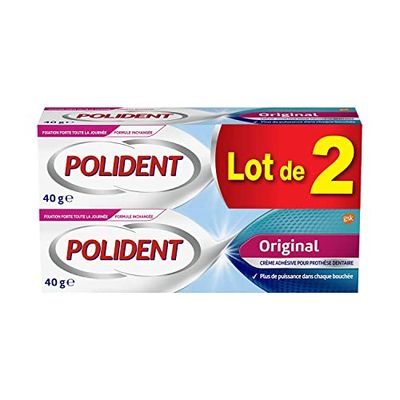 Polident Original, Crème Fixative Pour Prothèses Dentaires Partielles ou Complètes, Sans Goût Lot de 2x40ml