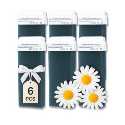 LALILL Cera Depilatoria Roll-on Azulene 100ml x6 – Ricariche Cera Calda Naturale – Per Gambe, Viso, Ascelle, Labbro – Cartucce Roll-on Unisex, Uso Professionale e Domestico