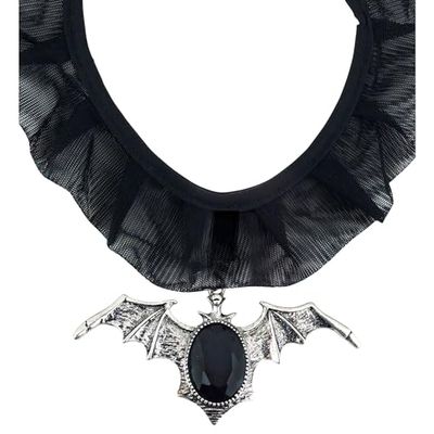 Widmann 7129P - halsketting vleermuis, met zwarte edelsteen, sieraden, halsband, vampier, Halloween, carnaval, themafeest