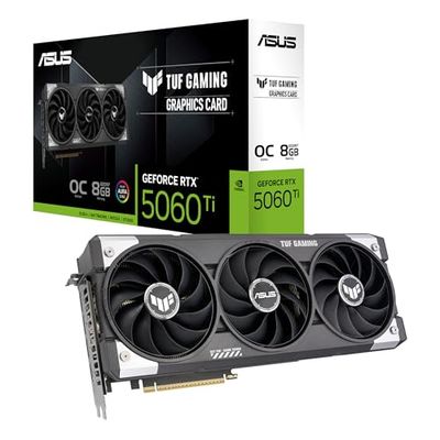 ASUS TUF Gaming GeForce RTX 5060 Ti OC Edition 8 GB GDDR7 spelgrafikkort (Nvidia GeForce RTX5060 Ti DLSS 4, 3,1-slot design, PCIe 5.0, 3X DisplayPort 2.1b, 1x HDMI 2.1b, TUF-RTX5060TI-O8G-GAMING)