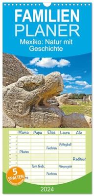 Familienplaner 2024 - Mexiko: Natur mit Geschichte mit 5 Spalten (Wandkalender, 21 x 45 cm) CALVENDO: Monumente der Maya und Naturerlebnisse wie die Wasserfälle Agua Azul, das alles ist Mexiko