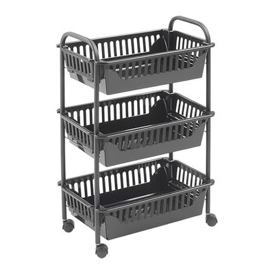 Metaltex Oslo Lava Multifunctionele wagen met 3 planken, Touch Therm Finish, zwart