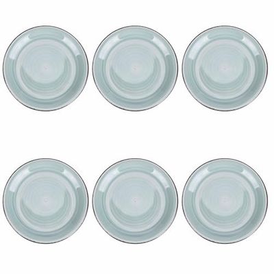 Set van 6 fruitborden Ø 19,3 cm van aardewerk, handbeschilderd, saliegroen, 4 tinten