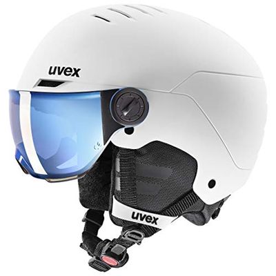 uvex rocket jr visor, casco de esquí infantil robusto, con visera, ajuste de talla individualizado, white, black matt, 54-58 cm