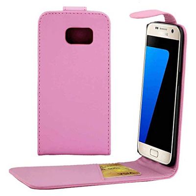 Carcasa de telefono for Galaxy S7 / G930 Funda de Cuero con Tapa Vertical de Cuero Liso con Hebilla magnética y Ranura for Tarjeta (Negro) (Color : Pink)