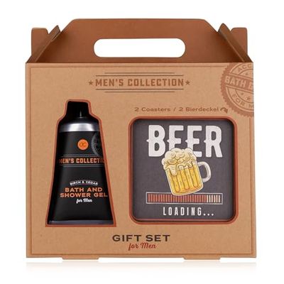 Accentra Set regalo MEN'S COLLECTION in confezione regalo in carta kraft con manico, con gel da bagno da 60 ml e gel doccia, 2 coperchi rettangolari, fragranza: betulla e cedro – marrone