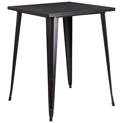Flash Meuble 80 cm carré en métal Intérieur/Barre de Hauteur Table, Métal, Black-Antique Gold, 31.5''
