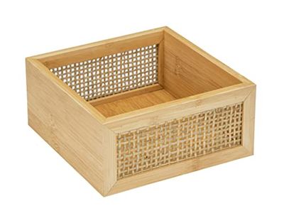 WENKO Bandeja de baño Allegre M, bandeja decorativa moderna, estilo Boho, de bambú y ratán trenzado de calidad óptima, para guardar de forma práctica los utensilios del baño, 15 x 7 x 15 cm, natural