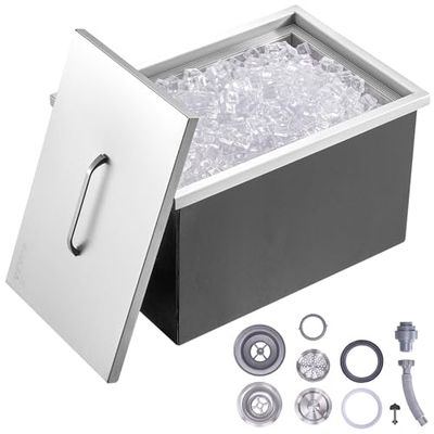 VEVOR Drop In Ice Chest, 55x43x30cm(LxBxH) IJskoeler In Roestvrij Staal, Commerciële IJscontainer met Deksel, 40qt Outdoor Keuken Ice Bar, Rioolbuis en Rioolplug Inbegrepen, voor Koude Wijnbier