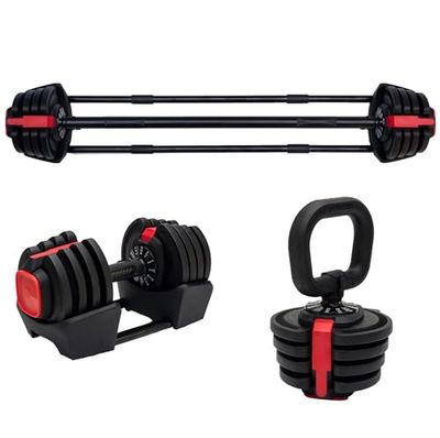 TechFit Manubri con Custodia di Stoccaggio - Ergonomic Handle, Weightlifting, Bodybuilding, Gym Exercises con chiusura di sicurezza Manubri Regolabili (1x19 kg)