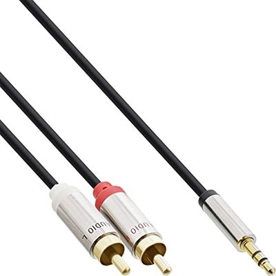 Inline 0,5 m 3,5 mm – 3,5 mm – audio kabels (3,5 mm, 2 x RCA-, male, goud, zwart)