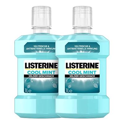 LISTERINE Cool Mint gusto delicato (2 x 1000 ml), collutorio antibatterico senza alcool con oli essenziali, per una sensazione di freschezza duratura