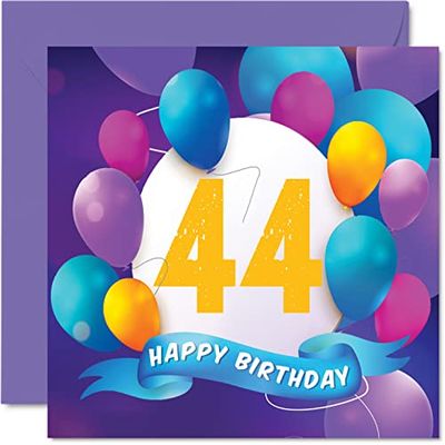 44e verjaardagskaart voor mannen en vrouwen - ballonfeest - gelukkige verjaardagskaarten voor 44-jarige man vrouw broer zus mama vader tante oom beste vriend neef 145 mm x 145 mm verjaardagskaarten