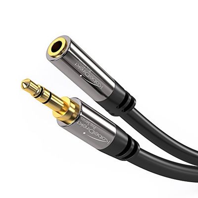 KabelDirekt – 1,5m – Koptelefoonverlengkabel, 3,5 mm jack verlenging (aux audio kabel, jack plug/aansluiting, bijna onverwoestbare metalen behuizing, ideaal voor koptelefoons, zwart)