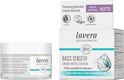 lavera basis sensitiv Calming Night Cream - natural cosmetics - vegan - organic aloe vera & organic almond oil - moisturizing - face cream - night care - without perfume - 1 x 50 ml
