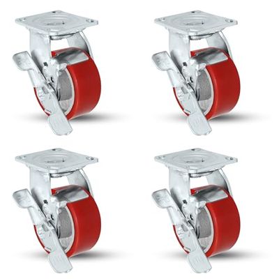 4" X 2" Swivel Casters Heavy Duty Polyurethane Wheel on Steel Hub with Brake 700LB Ea (4) Tool Box