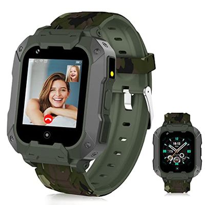 LiveGo Reloj Inteligente para niños con GPS, videollamada y Llamadas 4G, Pantalla táctil HD, Reloj de Pulsera para niños de 6 a 12 años, combinación de SMS, SOS y Contador de Pasos (T28 Verde)