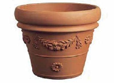 VASO IN TERRACOTTA CON FESTONE; DIAMETRO CM. 30, ALTEZZA CM. 26. GIARDINO TERRAZZO MADE IN ITALY