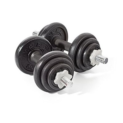 York Fitness Set di 2 manubri in ghisa, 20 kg, con pesi regolabili a mano, colore: Nero