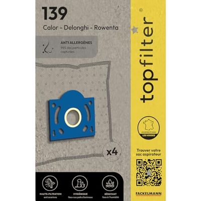 TopFilter 139, 4 sacs aspirateur pour Rowenta boîte de sacs d'aspiration en non-tissé, 4 sacs à poussière (30 x 26 x 0,1 cm), Blanc