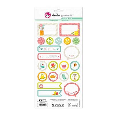 Anita and Su Mundo Collection My Recipes Stickers, 21 Designs Per Sheet, Paper, Multicoloured, 15 x 32 cm