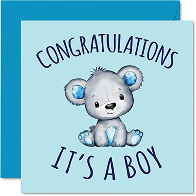 Nieuwe Baby Card - Gefeliciteerd Het is een jongen - Gefeliciteerd Baby Boy Cards Pasgeboren, Goed gedaan Gefeliciteerd Nieuwe Baby Kaarten, Welkom in de Wereld Home Gifts, 145mm x 145mm Baby