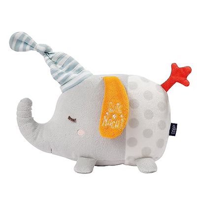 Fehn Luz nocturna elefante, Peluche con bordado "brilla en la oscuridad", Ayuda para el sueño del bebé como luz de lactancia, lámpara de cabecera, de noche y de cama, Para bebés a partir de 0 meses